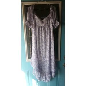 NWT Women's Purple A-line Floral Dress Small short puff sleeves cottage core